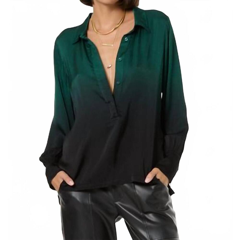 NEW YOUNG FABULOUS & BROKE rynn long sleeve blouse in rainforest black ombre